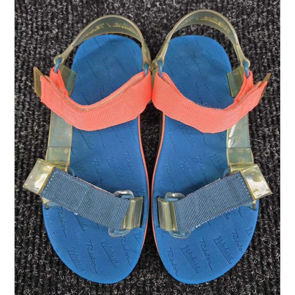 Melissa x Rider Papete Women's 9 Sandal Blue Orange PVC Sole Strap Funky Jellies